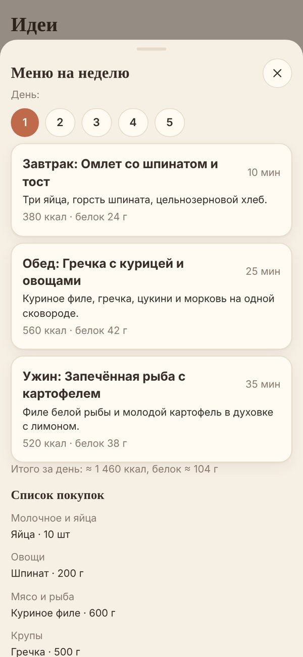 Меню на неделю
